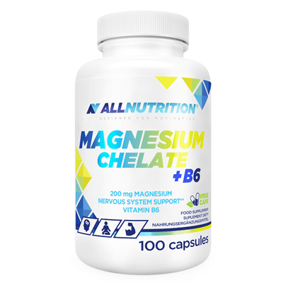 Allnutrition magnija helāts + B6 100 kapsulas.